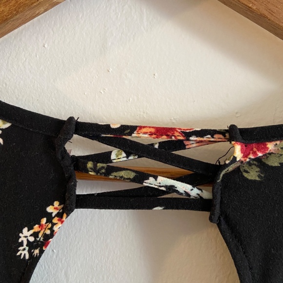 Black Floral Skater Dress NOBO No Boundaries Mini Red Pink Romantic Sz L 13‑14 - Picture 6 of 8